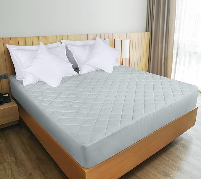 Utopia Bedding Quilted Fitted Mattress Pad, Twin Size, Elastic Fitted Mattress Topper Protector and Cover Stretches up to 16 Inches Deep, Machine Washable (Light Grey)