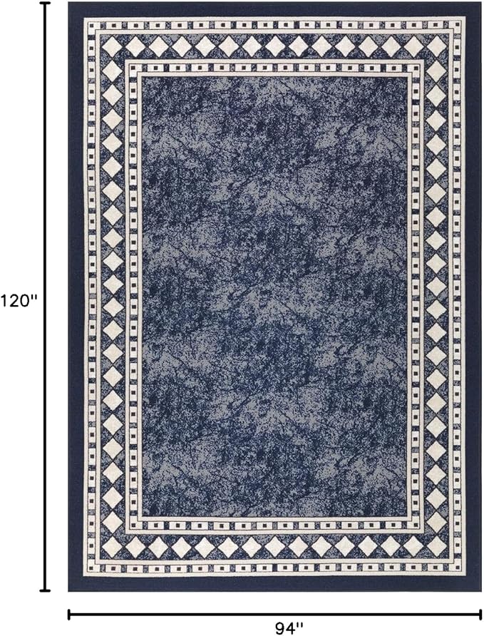 Antep Rugs Alfombras Modern Bordered 8x10 Non-Skid (Non-Slip) Low Profile Pile Rubber Backing Indoor Area Rugs (Navy Blue, 7'10" x 10')