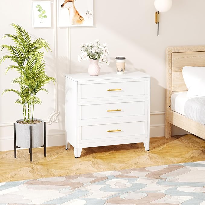 Metal Dresser for Bedroom 3 Drawers Dresser Metal Storage Organizer,34.25" H Black Drawer Chest, Closet Organizers for Living Room, Hallway, Closet