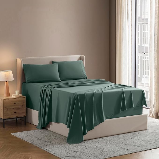Nestl California King Sheet Set - 1800 Ultra-Soft Microfiber Cal King Bed Sheets - Double Brushed - Deep Pockets - Easy Fit - 4 Piece Set - Bed Sheets (California King, Forest Green)