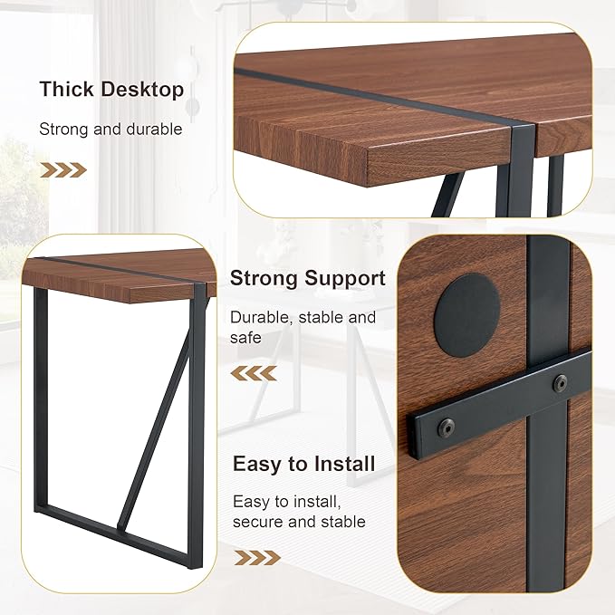 Dining Table Chairs Set for 4, Modern Rectangular Dining Room Table Set PU Leather Upholstered Dining Chairs 55" Dinner Table Set for Kitchen, Dining Room (55 inch Table + 4 Brown Chairs)