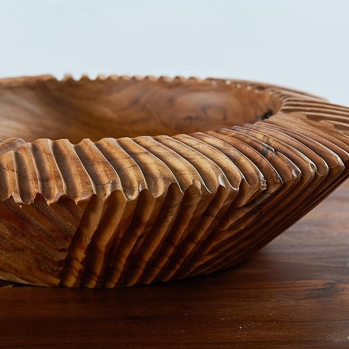 Teak Handcrafted Wooden Bowls Natural Wood Round Utility Bowl 10.9" W Handmade Rustic Serving Platter Fruit Snack Holder for Entry Table Vintage Artworks Dining Room Home Décor