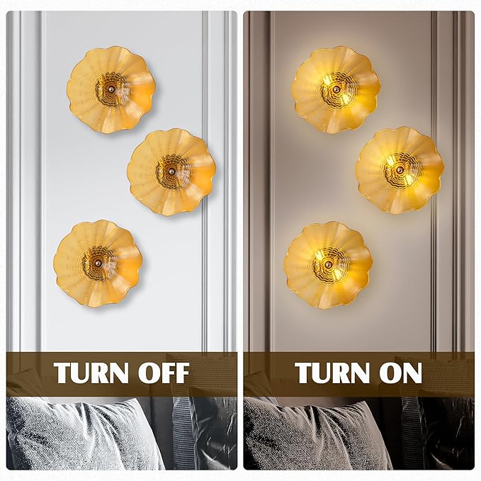 Hand Blown Glass Plate Wall Decor, Modern Unique Glass Wall Art, Lotus Leaf Plate Shape Wall Sconce with Transparent and Easy to Clean for Staircase, Living Room, Kitchen, Hallway (Yellow-1)
