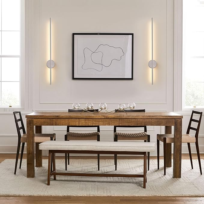 Battery Operated Modern Wall Sconces, Dimmable Wireless Wall Light Set of Two with Remote Control, 3 Color Temperatures, Rechargeable LED Wall Sconce for Bedroom, Living Room,Hallway, 27.6 Inch Nickel