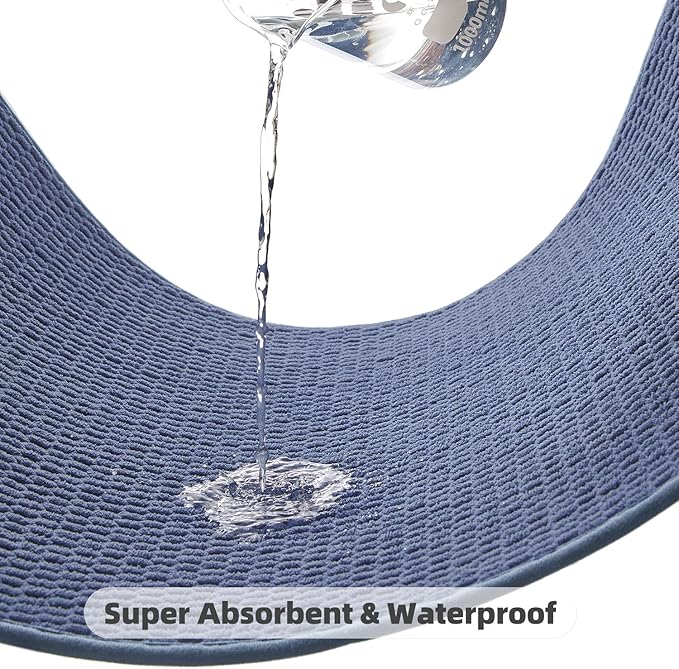 Bathroom Rugs Non Slip Washable, Super Absorbent Thin Bath Mat Quick Dry Low Pile Bathroom Rug, Denim Blue 24"x36"