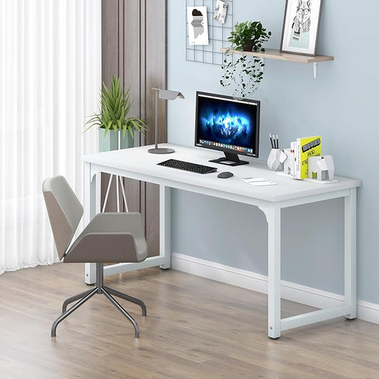 NSdirect Large Office Desk for Home Office, Large 63” Computer Desk Table, Wide Writing Study Desk for 2 Person, Metal Sturdy Frame Thicker Steel Legs,Warm White