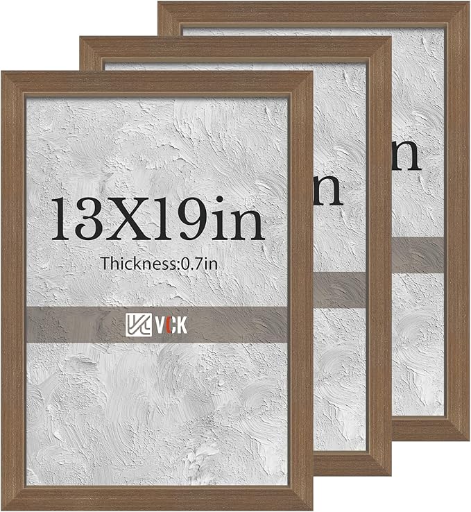VCK 13x19 Brown Picture Frames 3 Pack, High-End Wood Wide Border Poster Frame, Multi-Directional Display Family Photos, Office Prints, Studio/Gallery/Home Artwork
