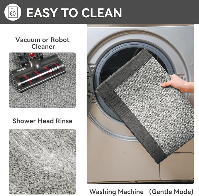 Bath Mat Bathroom Rugs Non Slip Washable, Soft Jute-Like Ultra Thin Bath Mats, Rubber Backing Super Absorbent Quick Dry Thin Bath Rug Shower Mat Fit Under Door Bathroom Tub Floor, Gray 20" x 32"