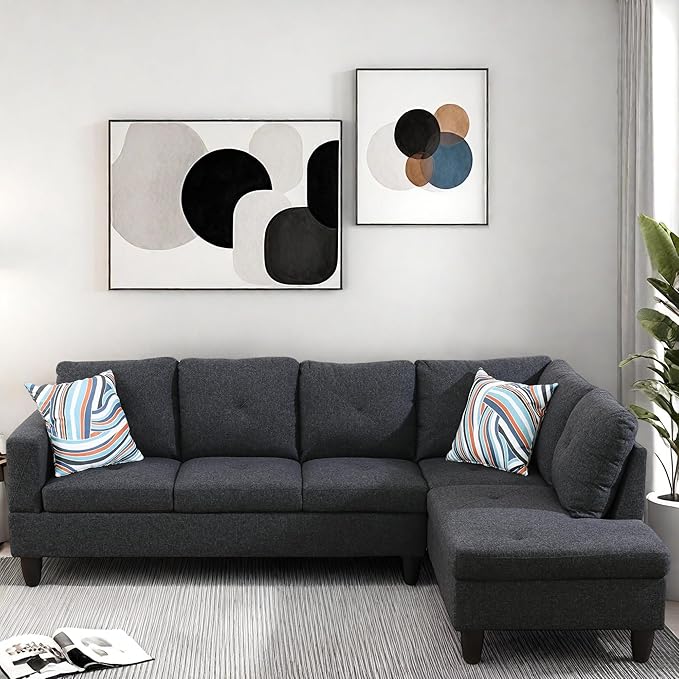 L Shaped Couch, Modular Sectional Sofa with Chaise, Modern Modular Sofas Furniture Sofa Couches for Living Room/Apartment/Office/Bedroom, Black Grey