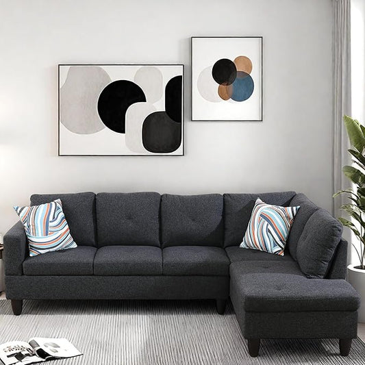 L Shaped Couch, Modular Sectional Sofa with Chaise, Modern Modular Sofas Furniture Sofa Couches for Living Room/Apartment/Office/Bedroom, Black Grey