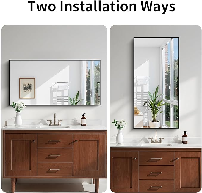 KOCUUY 24x48 Inch Large Black Wall Mounted Mirror,Aluminum Framed Decorative Rectangular Bathroom Mirror for Wall Over Sink,Vanity Mirror for Bedroom Living Room Bathroom,Functional Oversized Mirror