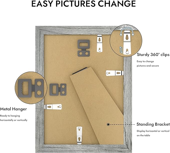 5x7 Picture Frame with Glass, Display Pictures 4x6 with Mat or 5 x 7 without Mat - Wall and Tabletop, 5 by 7 Photo Wooden Frames (Grey, 1 Pack)