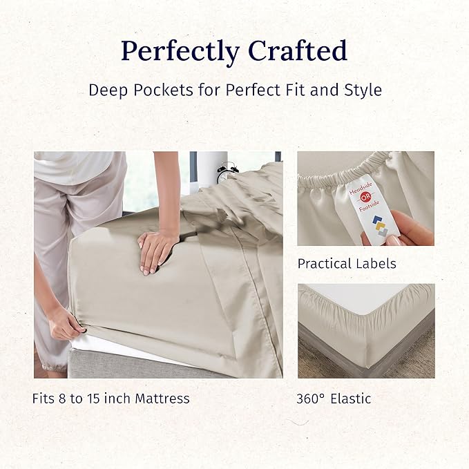 California Design Den Twin XL Sheets Set - Luxury 600 Thread Count Sateen, Natural 100% Cotton Bed Sheets Twin XL, Fully Elasticized Deep Pockets, Cool and Durable Bedding for Dorm Room - Soft Linen