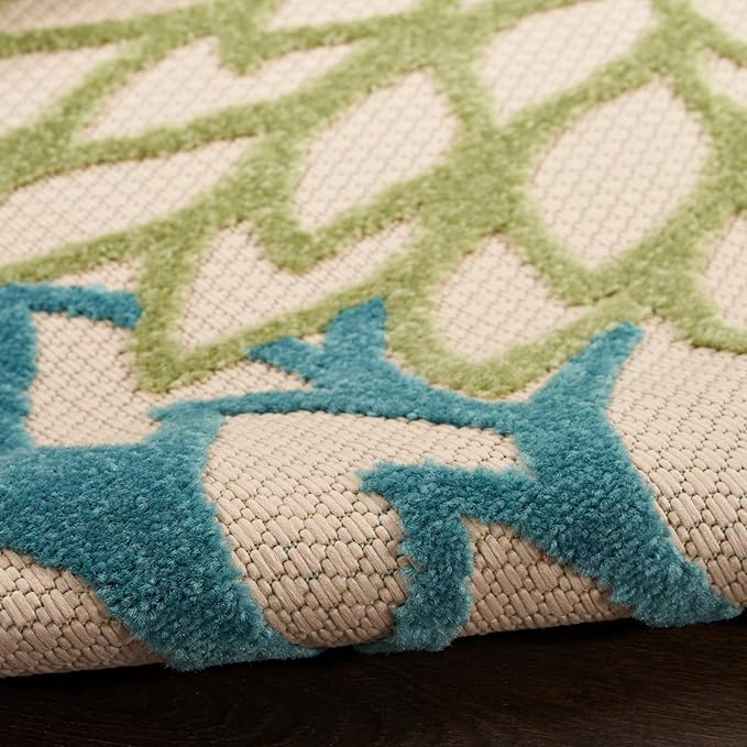 Nourison Home Aloha Indoor-Outdoor Green Multicolor 10' x 14' Area Rug, Easy Cleaning, Non Shedding, Bed Room, Living Room, Dining Room, Backyard, Patio, Deck (10x14)