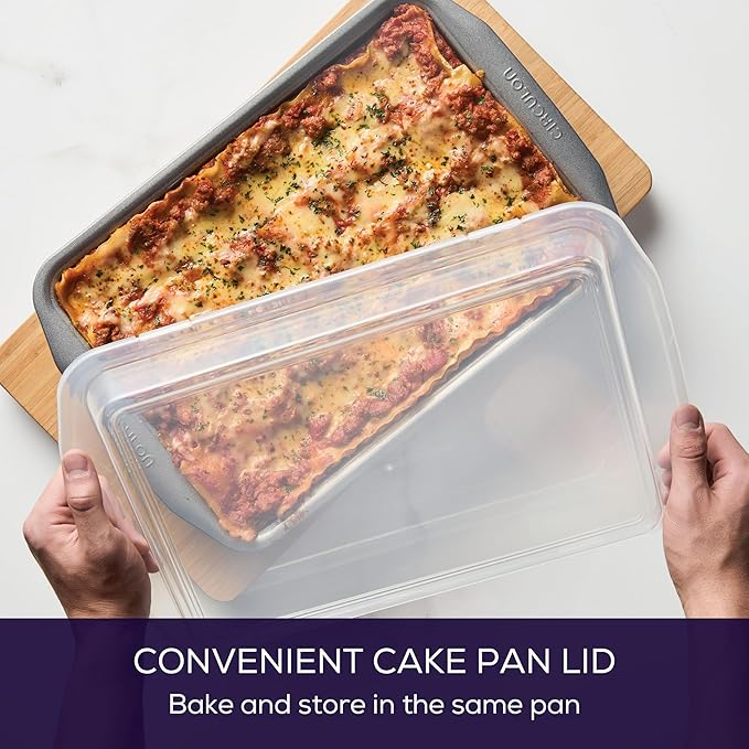 Circulon Nonstick Heavy Gauge Steel Bakeware Set with Rolled Pan Edges Loaf Pan, Cookie Pan, Baking Pans, Cake Pans, Muffin Pan and Cooling Rack (10-Piece, Gray)