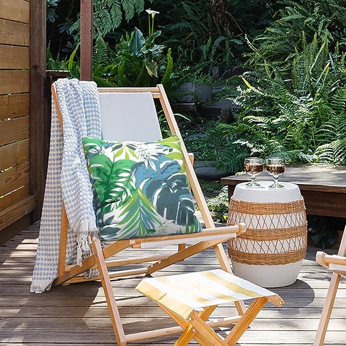 Outdoor Pillows for Patio Furniture 18x18 inch, Square Outdoor Throw Pillows with Inserts, Decorative Toss Pillows for Garden Couch Home Sofa Office Chair, Pack of 2, Islamorada Blue Green