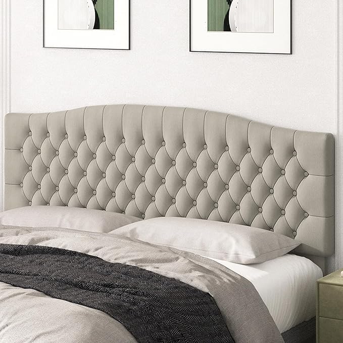King Headboard Only, Upholstered Head Board for Adjustable Bed Velvet Tufted Cal King Size Wall Mounted Headboard with Solid Wood Legs Head Board, Taupe