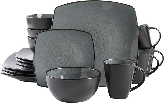Gibson Elite Soho Lounge Square Reactive Glaze Stoneware Dinnerware Set, Service for 4 (16pc), Eclipse