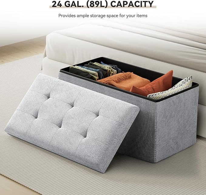 Storage Ottoman Bench, 30 Inch Ottoman Foot Rest, End of Bed Bench, Storage Chest, Load 700 lb, for Living Room, Bedroom, Entryway, Light Gray