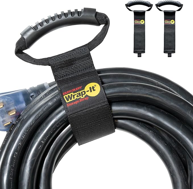 Easy-Carry Wrap-It Storage Straps - 22” (2-Pack) – Heavy-Duty Hook and Loop Cord Carrying Strap, Hanger, and Organizer with Handle for Pool Hoses, Garden Hoses, Cords, Cables and More