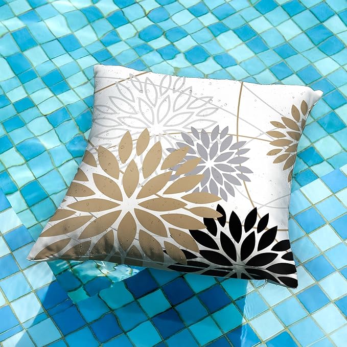 Brown and Black Floral Pillow Covers 18x18 Set of 2 Outdoor Waterproof Decorative Throw Pillows Summer Pillow Covers Polyester Cushion Case Decor for Couch Patio Funiture Garden Porch 01Y18