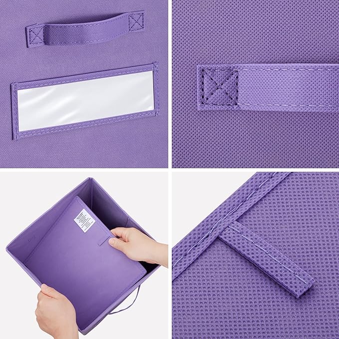 artsdi 11 Inch Storage Cube,Storage bin,cube storage (Set of 10) Foldable Fabric Cube Storage Bins with 10 Labels Window Cards & a Pen,Baskets Containers for Shelves,Closet Organizers Box,Purple