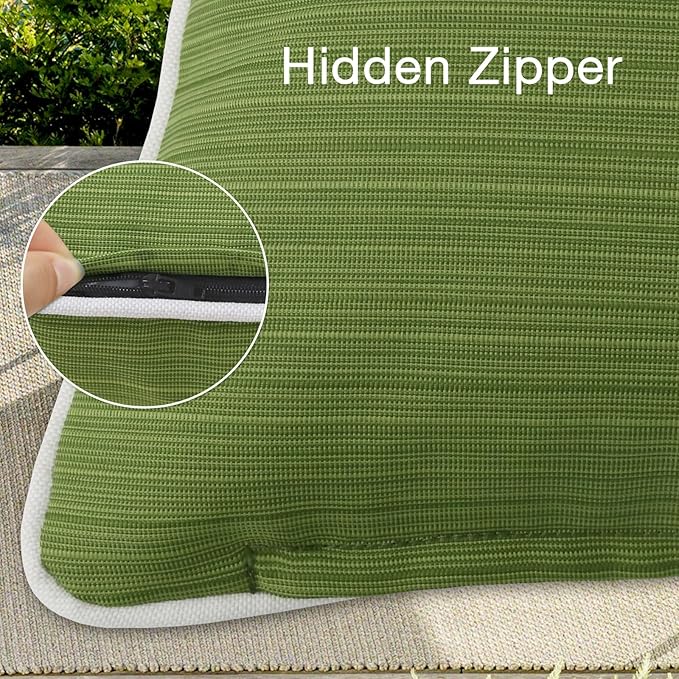 Decorative Outdoor Water Repellent Throw Pillows with Inserts, Set of 4, 16" x16" Pillows for Patio, Backyard, Bed, Couch, and Patio Furniture, Lawn Green