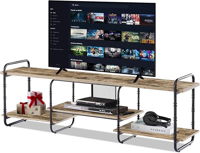 VECELO TV Stands for 75 Inch,Entertainment Center/Media Console Table with Adjustable Storage Shelves for Living Room/Bedroom,Grey