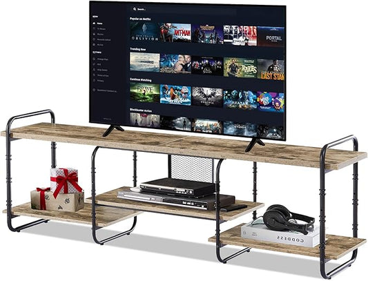 VECELO TV Stands for 75 Inch,Entertainment Center/Media Console Table with Adjustable Storage Shelves for Living Room/Bedroom,Grey