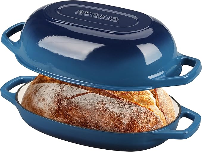 Enameled Cast Iron Dutch Oven Pot with Lid, Oval Dutch Oven for Bread Baking, Bread Oven for Homemade Sourdough Bread Baking, 5qt, Lake Blue