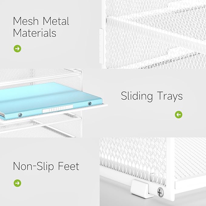 Lavatino 3-Tier Letter Tray Desk Paper Organizer – White Mesh Metal File Tray Organizer for Desk, Office Supplies & Home Organization | Fits A4/Letter Paper, Mail, Magazines and Office Accessories