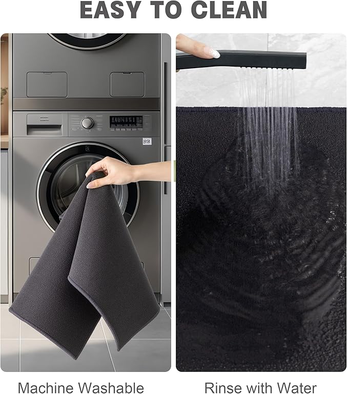 YIHOUSE Bathroom Rug Sets 2 Piece, Ultra Thin Bath Mat Fit Under Door, Quick Dry Absorbent Bath Mat for Bathroom Non Slip Machine Washable Floor Mat (Dark Grey, 2 Piece)