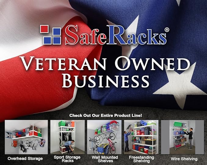 SafeRacks 4x6 Overhead Garage Storage Rack - Height Adjustable Steel Overhead Storage Rack - 500 Pound Weight Capacity (White, 12"-21")