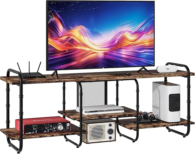 VECELO TV Stands up to 65 Inch,Entertainment Center/Media Console Table with Adjustable Storage Shelves for Living Room/Bedroom,