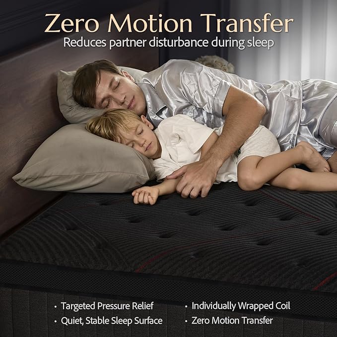 Aura King Size Mattress - 12 Inch Hybrid Mattress Colchones King in a Box - Medium Firm Cooling Gel Memory Foam & Pocket Coils for Pressure Relief - Motion Isolation - Fiberglass-Free - Black