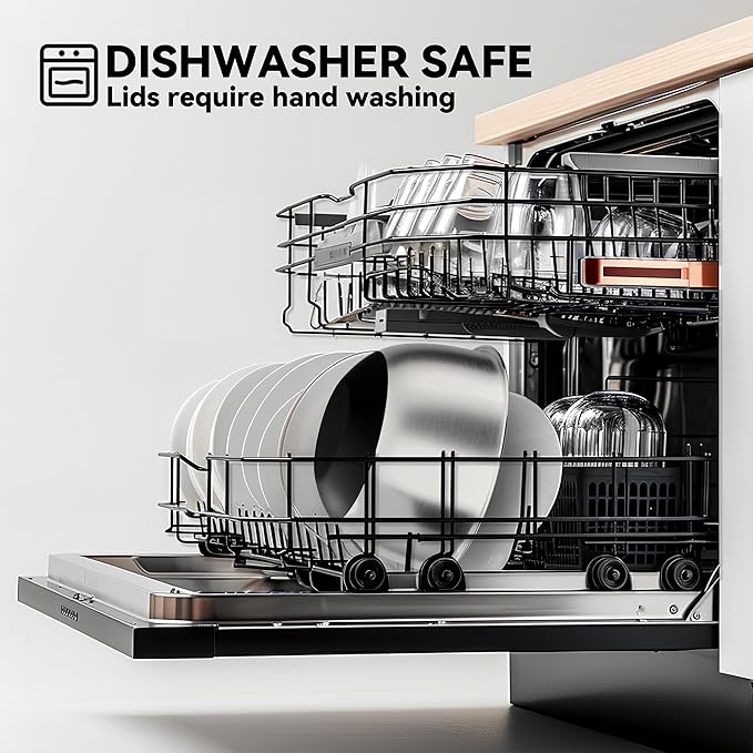 Stainless Steel Mixing Bowls with Lids – Set of 5 Large Nesting Metal Bowls for Kitchen, Baking, Cooking, Food Prep & Storage, Non-Slip Base, Dishwasher Safe,Black