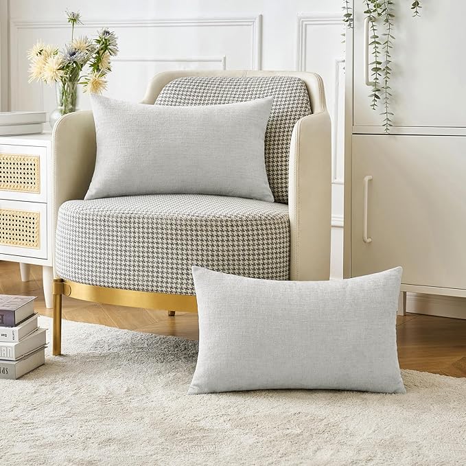 MIULEE Pack of 2 Light Gray Throw Pillow Covers 12x20 Inch Soft Chenille Pillow Covers for Sofa Living Room Couch Solid Dyed Cases