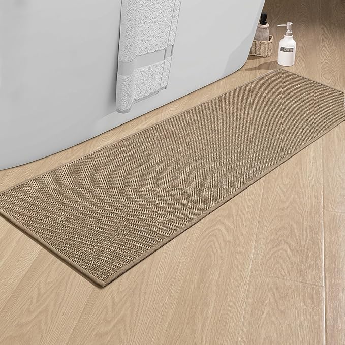 chakme Bathroom Rugs 59x17, Ultra Thin Non Slip Bath Mat Runner Quick Dry Absorbent Bath Mat for Bathroom Floor, (Dark Beige, 59"x17")