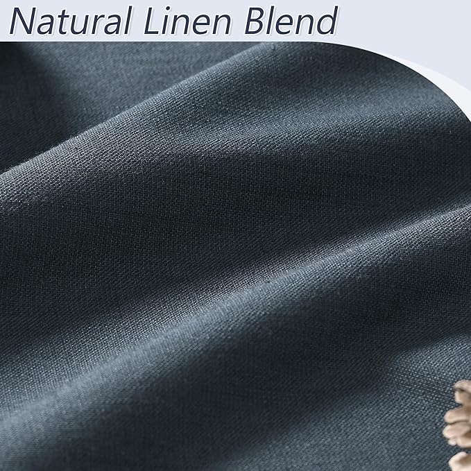 Guken 100% Blackout Linen Curtains 80 Inch Length 2 Panels Set for Living Room Bedroom Back Tab Thermal Insulated Black Out Linen Drapes Room Darkening Window Curtains,Vintage Blue