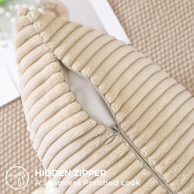 Mecatny Corduroy Decorative Throw Pillow Covers 24x24 Set of 2 for Sofa Living Room, Soft Neutral Boho Couch Pillow Covers for Home Decor, Beige