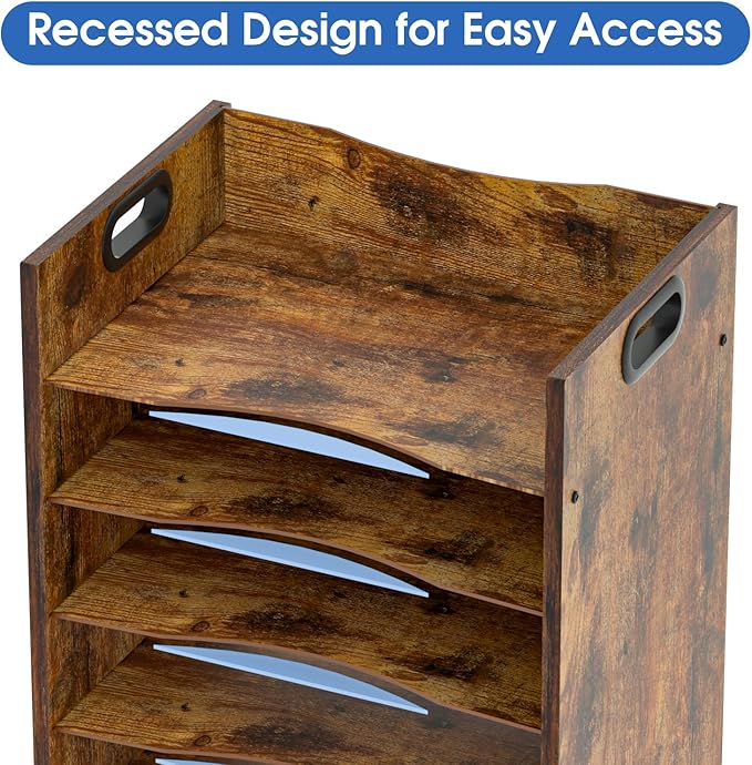 5-Tier Wood Paper Organizer, File Holder for Desk With Handle - Wooden Paper Letter Tray, Desk Organizer and Accessories, File Cabinet for Home Office, School