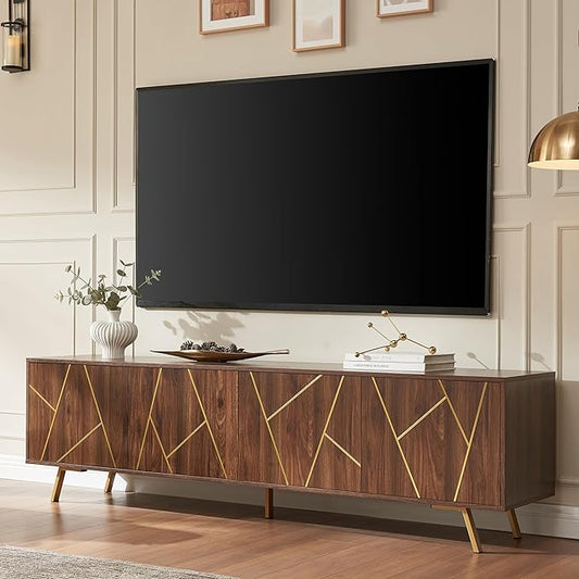 75" Modern TV Stand for TV, Wood Entertainment Center with Storage Cabinet, Media TV Console for Living Room and Bedroom, Dark Walnut