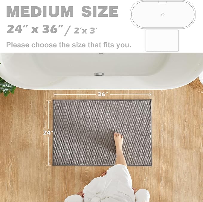Bathroom Rugs Non Slip Washable, Super Absorbent Thin Bath Mat Quick Dry Low Pile Bathroom Rug, Light Grey 24"x36"