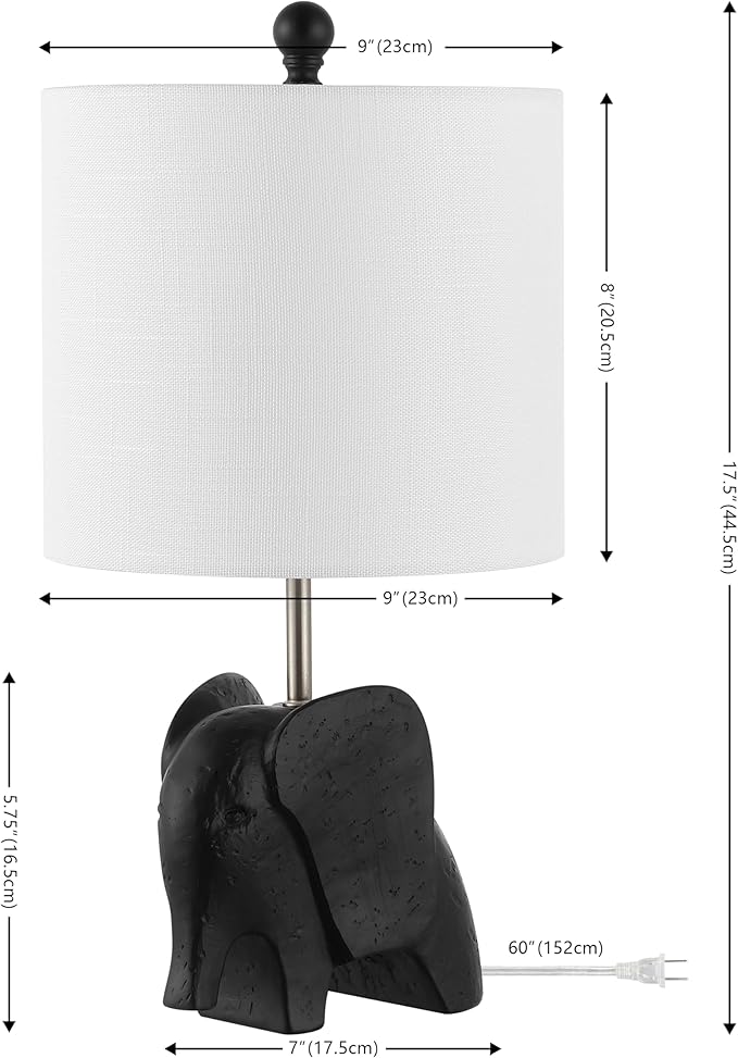 JONATHAN Y JYL1143A Koda 17.5" Eclectic Southwestern Resin/Iron Elephant LED Table Lamp Global, Transitional, Rustic, Office, Living Room, Dining Room, Bedroom, Hallway, Foyer, Black