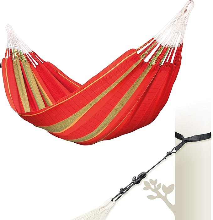 LA SIESTA Flora Classic Cotton Hammock - Extra Large, Portable, 2 Person - King, Chili