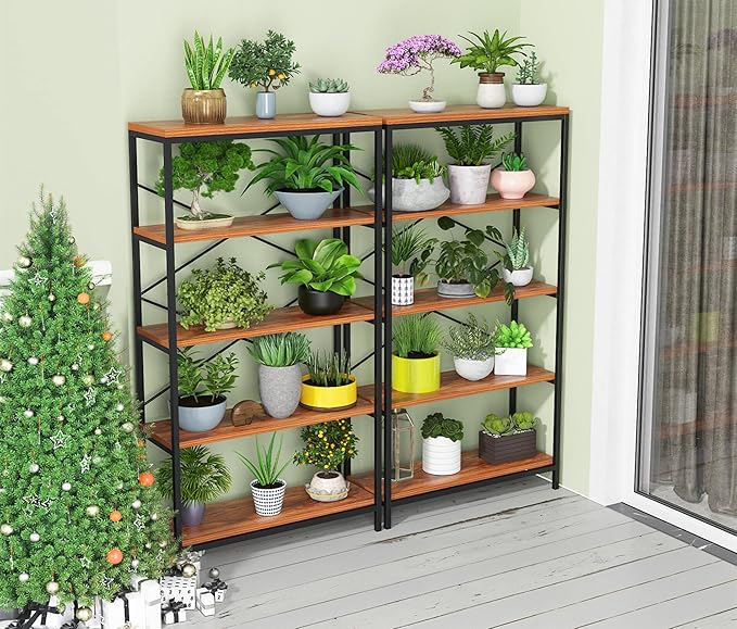 Himimi Industrial Bookshelf 5-Tier, Bookcase 58" H Ladder Shelf, Storage Shelves Rack Shelf Unit, Accent Furniture Metal Frame, Home Office Furniture for Bathroom, Living Room, Vintage Brown