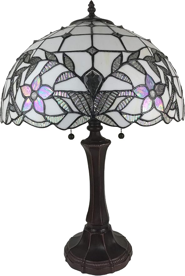 Tiffany Style Table Lamp Banker Jeweled 23" Tall Stained Glass White Mahogany Elegant Vintage Antique Night Stand Light Décor Living Room Bedroom Handmade Gift AM331TL16 Amora Lighting