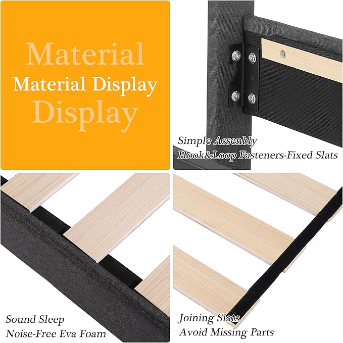 VECELO Full Size Platform Bed Frame with Fabric Upholstered Headboard and Wooden Slats Support, No Box Spring Needed/Easy Assembly,Grey