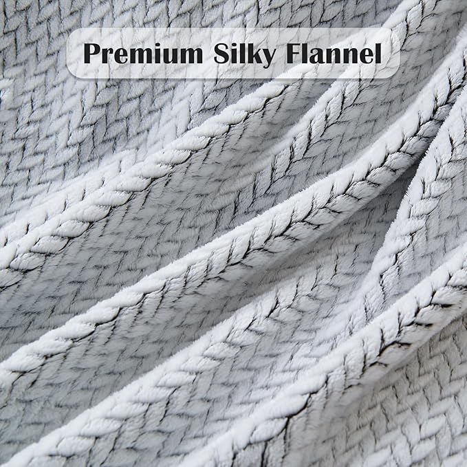 NEWCOSPLAY Super Soft Queen Blanket Frosty Dark Grey Premium Silky Flannel Fleece Leaves Pattern Lightweight Bed Blanket All Season Use (Frosty Dark Grey, Queen(90"x90"))