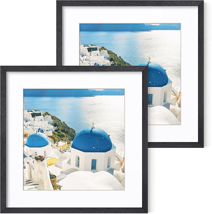 Axeman 16x16 Picture Frame with Mat for 12x12, Solid Oak Wood Square Picture Frame with Tempered Glass, Wooden Square Photo Frame 16''x16'' for Art Photo and Prints, Set of 2, Black